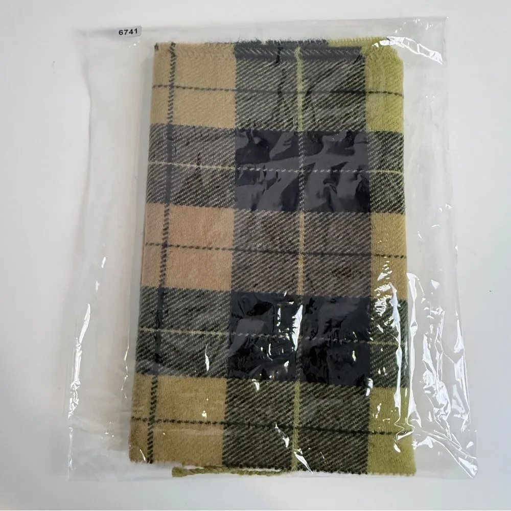 Givenchy Green Black Plaid Cashmere Blend Scarf 50”